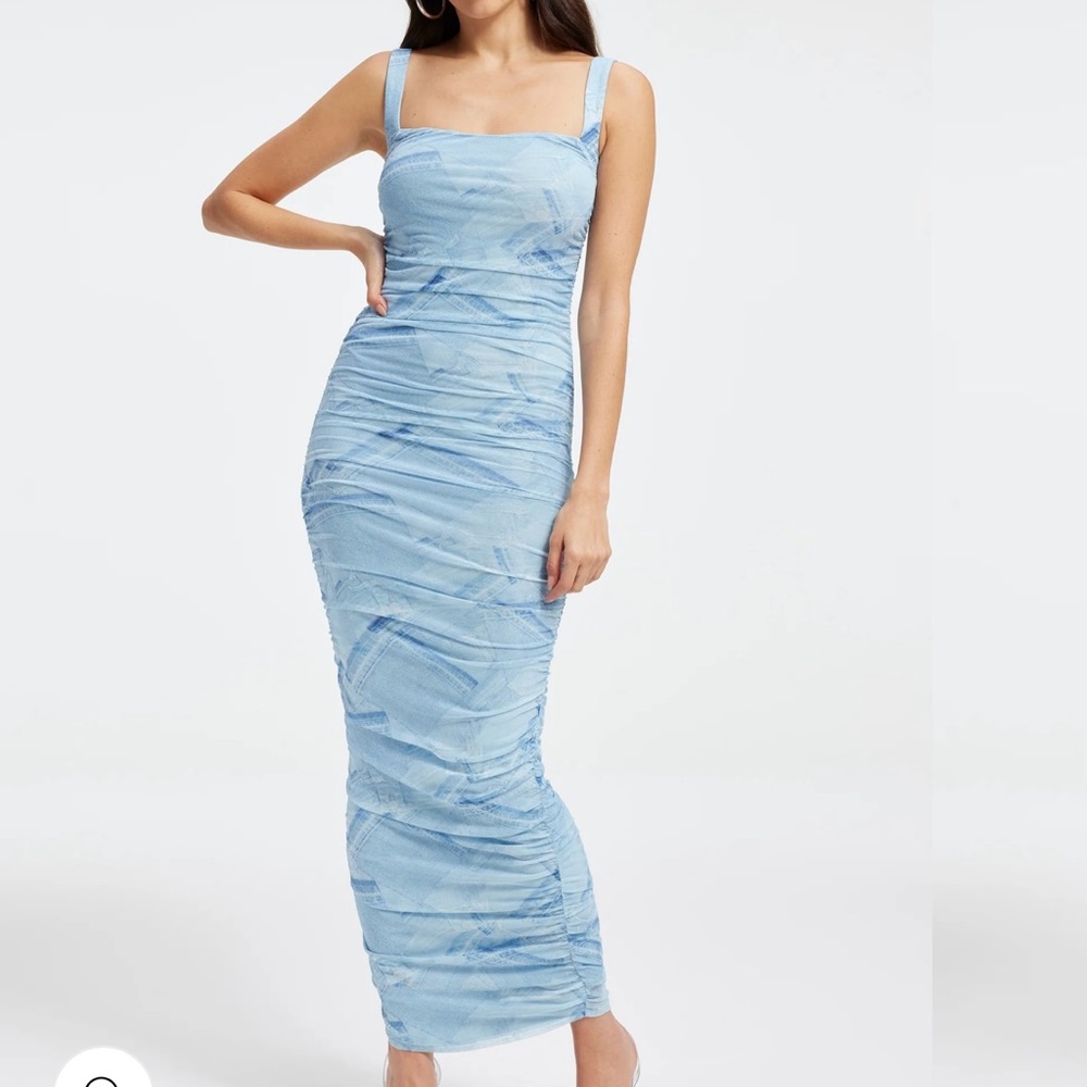 Good American Light Blue Ruched Maxi Dress - Like New